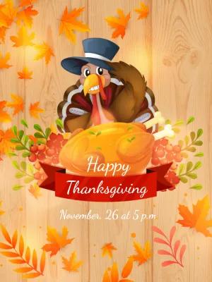 Editable Thanksgiving Invitation with Funny Turkey to Edit Online