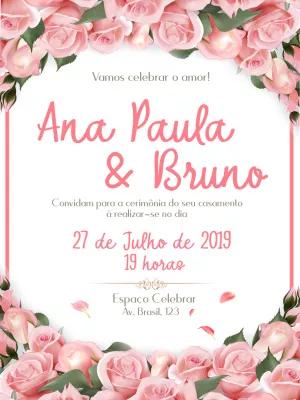 Convite de Casamento Floral Rosa Romântico para Editar Online