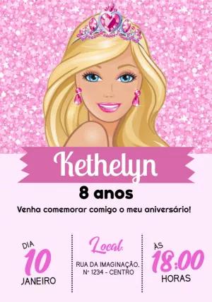 Convite de Aniversário Barbie Princesa para Editar Online
