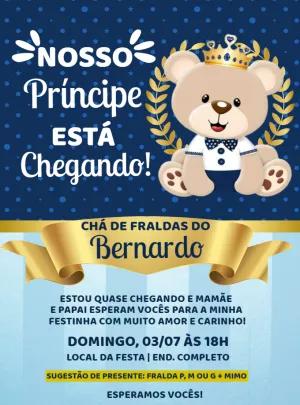 Convite Chá de Fraldas Ursinho Príncipe Editável Online