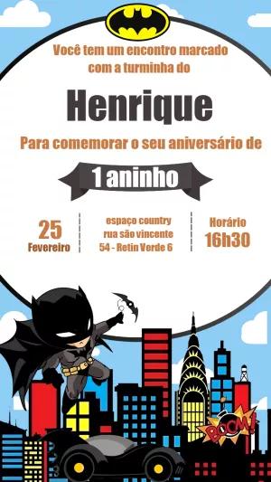 Convite de Aniversário Batman para Editar e Imprimir