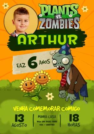 Convite de Aniversário Plants vs Zombies com Foto para Editar