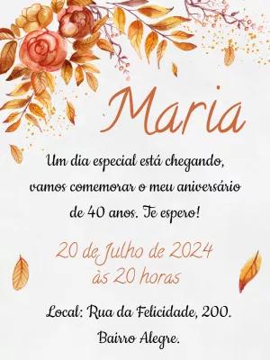 Convite de Aniversário Outono com Folhas Secas para Editar Online