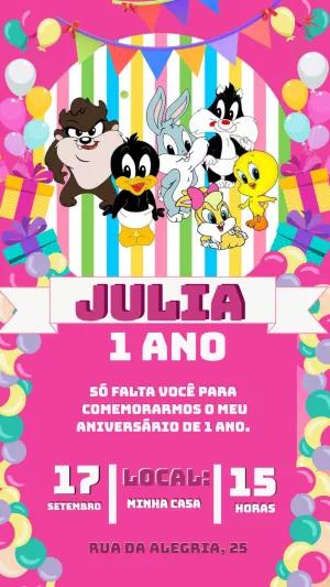 Convite de Aniversário Looney Tunes Baby para Editar Online