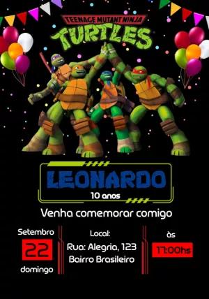 Convite de Aniversário Tartarugas Ninjas para Editar Online