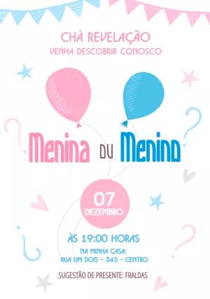 Convite Chá Revelação Balões Rosa e Azul para Editar Online