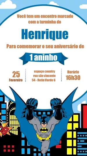 Convite de Aniversário Batman para Editar Online e Imprimir