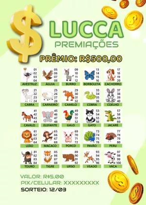 Cartela de Rifa Jogo do Bicho com Animais para Editar Online