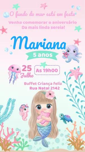 Convite de Aniversário Sereia Fundo do Mar para Editar Online