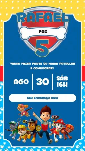 Convite de Aniversário Patrulha Canina para Editar Online
