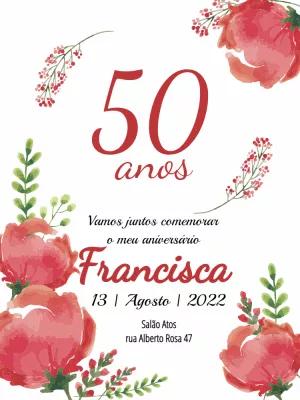 Convite Aniversário 50 Anos Floral para Editar Online
