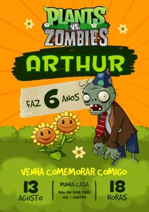 Convite de Aniversário Plants vs Zombies para Editar Online