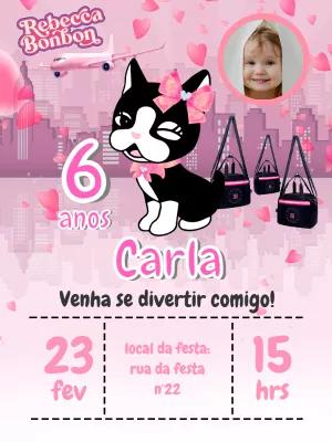 Convite Aniversário Rebecca Bonbon com Foto para Editar Online