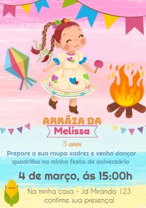 Convite Aniversário Festa Junina Menina Caipira para Editar