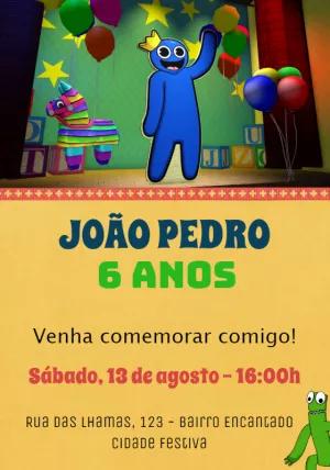 Convite Aniversário Rainbow Friends Editável com Personagens