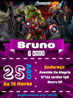 Convite de Aniversário Vingadores com Super-Heróis para Editar