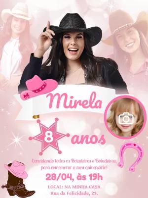Convite de Aniversário Boiadeira com Foto para Editar Online