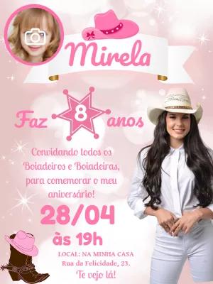 Convite Aniversário Boiadeira com Foto para Editar Online
