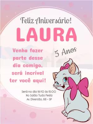 Convite de Aniversário Gata Marie para Editar Online