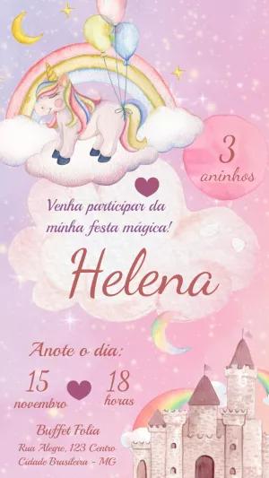 Convite de Aniversário Unicórnio Mágico para Editar Online