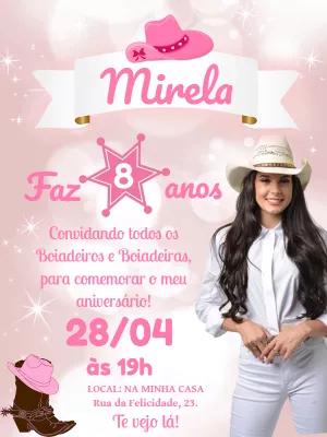 Convite de Aniversário Boiadeira Rosa para Editar Online