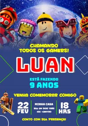 Convite Aniversário Roblox com Personagens para Editar Online