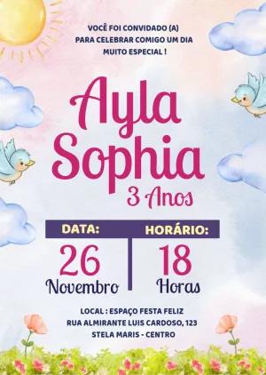 Convite de Aniversário Jardim Encantado com Pássaros para Editar