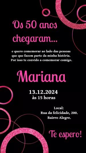Convite Aniversário 50 anos Glitter Rosa para Editar Online