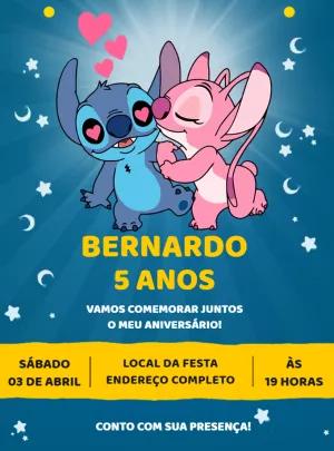 Convite de Aniversário Stitch e Angel para Editar Online