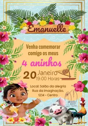 Convite Aniversário Moana Baby para Editar Online