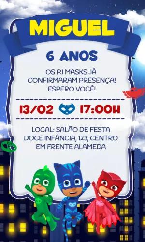 Convite de Aniversário PJ Masks para Editar e Imprimir