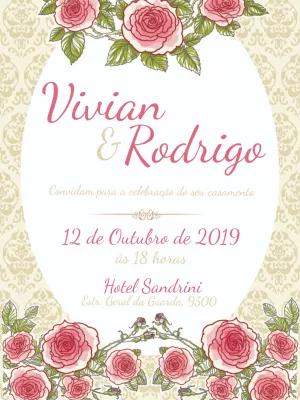 Convite de Casamento Provençal Floral Rosa para Editar Online