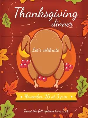 Thanksgiving Dinner Invitation with Turkey to Edit Online