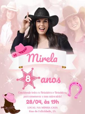 Convite de Aniversário Boiadeira Estilo Cantora para Editar