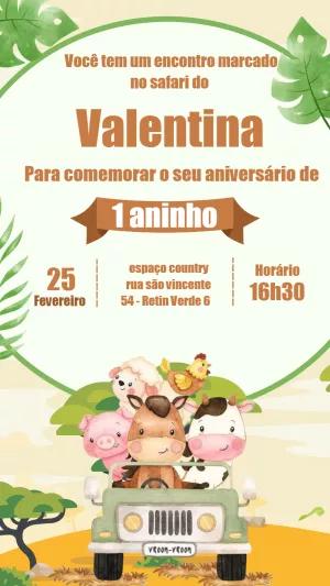 Convite Aniversário Safari com Animais Fofos para Editar