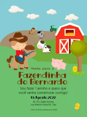 Convite Aniversário Fazendinha Menino para Editar Online