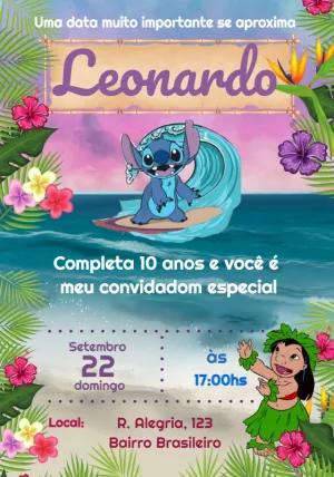 Convite de Aniversário Lilo e Stitch Tropical para Editar Online