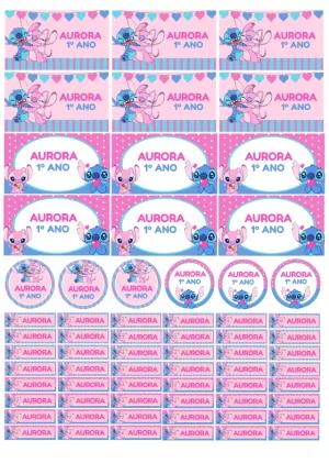 Kit Etiqueta Escolar Stitch e Angel para Editar Online