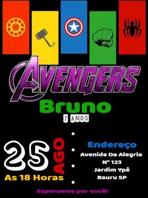 Convite Aniversário Vingadores com Heróis para Editar Online