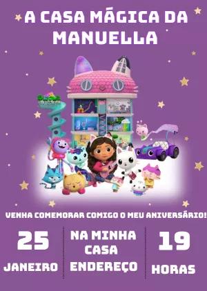 Convite Aniversário A Casa Mágica da Gabby para Editar Online