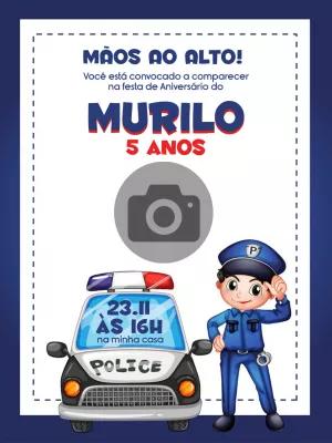 Convite de Aniversário Policial com Foto para Editar Online