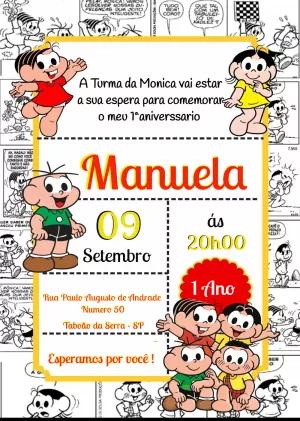 Convite Aniversário Turma da Mônica Quadrinhos para Editar Online