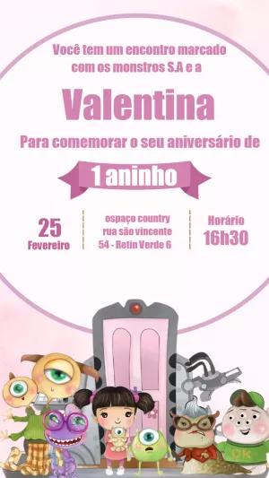 Convite Aniversário Monstros S.A Menina para Editar Online