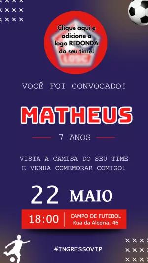 Convite de Aniversário Futebol com Logo do Time para Editar