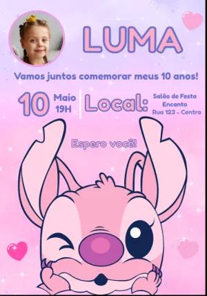 Convite Aniversário Angel Rosa com Foto para Editar Online