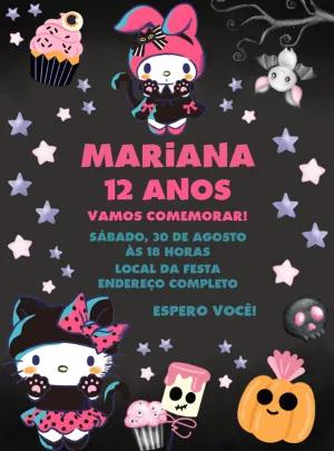 Convite Aniversário Halloween Hello Kitty para Editar Online