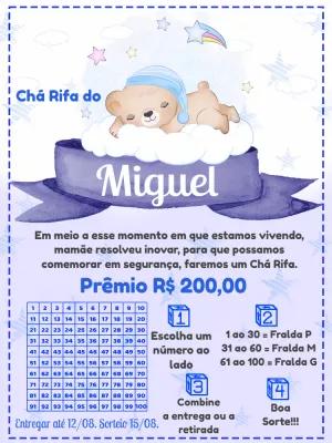 Rifa Chá de Bebê Ursinho Fofo para Editar e Enviar Online