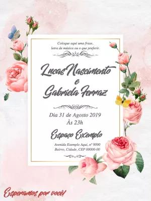 Convite de Casamento Floral com Rosas para Editar Online