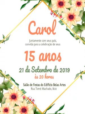 Convite 15 Anos Floral com Moldura Dourada para Editar