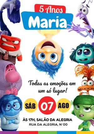 Convite Aniversário Divertida Mente com Personagens para Editar